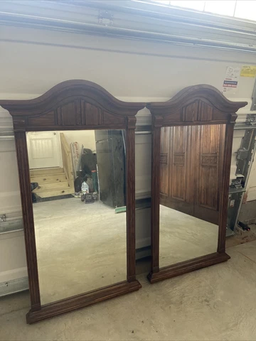 Ethan Allen Royal Charter Oak Vintage Jacobean Style Pair Wall Mirrors Cover