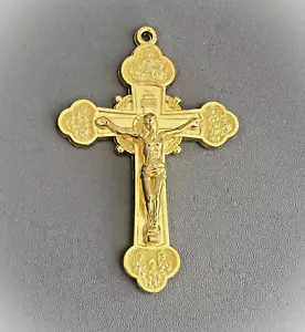 Large 3" Gold plate APOSTLES Crucifix Cross HEAVY Pendant Rosary Part - Picture 1 of 3