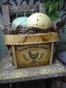 Primitive Farm Fresh Eggs Basket, Rustic, Farmhouse style Tiered Tray Decor - Picture 1 of 7