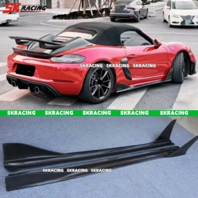 Labio de extensión de faldones laterales de fibra de carbono para Porsche 718 Boxster Cayman 2016-2021 Foto 1 de 4