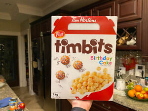 TIM HORTONS TIMBITS Birthday Cake Cereal Jumbo 1 Kg -Limited - Canada - FRESH!