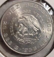 1956 Mexican (Large) Diez Pesos .900 Silver, AU, with Hidalgo War Hero.