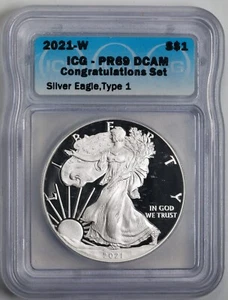 2021-W Congratulations Set American Silver Eagle $1 ICG PR69 Type 1 - Picture 1 of 4