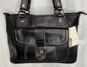 Etienne AIGNER Black Genuine Leather Purse Shoulder Bag Double Handle Handbag - Picture 1 of 12