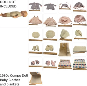 Lot of (10) Antique Composition Baby Doll (1930s) Garments, Clothes and Blankets - Picture 1 of 23