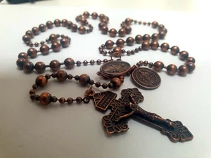 Antique Copper WW1 Combat Rosary with Black Sheepskin pouch - Picture 1 of 7