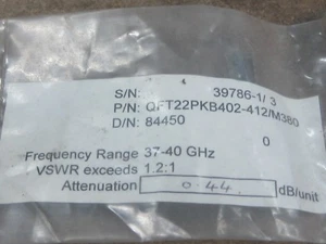 1pcs QUASAR Flexible Waveguide QFT2P402-412/M380 37-40GHZ Atten:0.44dB/unit - Imagen 1 de 3