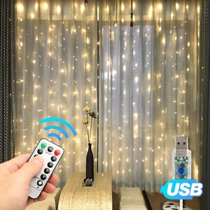 Hanging LED Curtain Fairy Micro String Lights w/Remote Window Wedding Decor USB - Picture 1 of 11