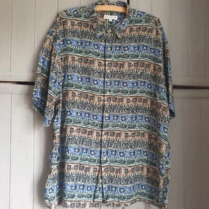 Vintage 80s 90s Rave Shirt Sz XL Pierre Cardin Blue Green Shells Retro - Picture 1 of 7