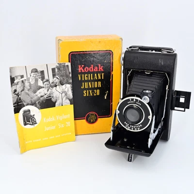 Vintage Kodak Vigilant Junior Six-20 620 Folding Camera Kodet DAC w/ Box Manual - Photo 1/4