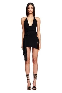 I.A.M.GIA Cecelia schwarzes Neckholder Minikleid S Seitenschlitze feminin launisch Grunge - Bild 1 von 11