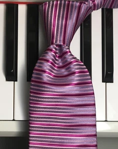 CACHAREL /Luxurious Vintage Italian Silk Stripe Tie in Orchid, Lilac & Lavender - Picture 1 of 9