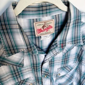 Wrangler Pearl Snap Herren XL Langarm Hemd türkis kariert - Bild 1 von 9