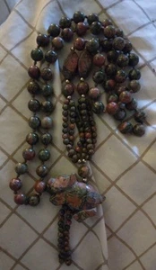 Vintage Unakite Jasper Necklace Smooth Round Beaded Natural Genuine Vintage 30” - Picture 1 of 2