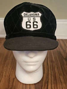 Vtg Route 66 Velvet Black Oklahoma Hat Cap Fitted 7" - Picture 1 of 6