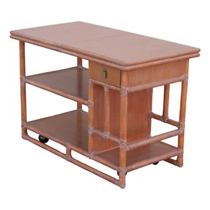 Authentic Marked McGuire Bamboo Rattan Rolling Sliding Adjustable Top Server MCM - Picture 1 of 13