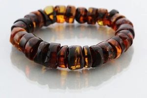 Genuine BALTIC AMBER Button Greenish Bead Stretch UNISEX Bracelet 24.7g 221117-1 - Picture 1 of 7