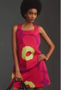 MARIMEKKO KESTIT UNIKKO TWILL ORGANIC FIBER FUCHSIA DARK RED DRESS SIZE 40 US 10 - Picture 1 of 13