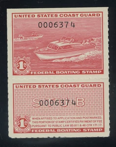 RVB1, Boating Stamps - $1.00 rose red, black number Mint Never Hinged - Picture 1 of 1