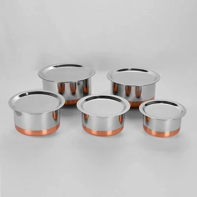 Stainless Steel Copper Bottom Cookware Tope Pot Set With Lid- Pack of 5 Pieces - Image 1 of 4