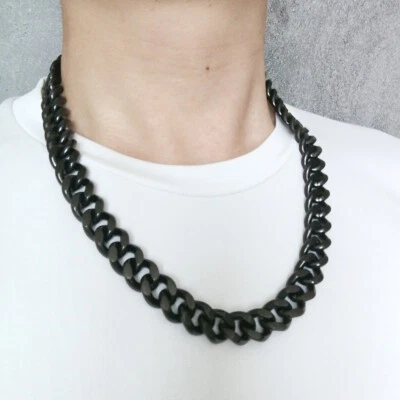 Collar de cadena grande de plata de acero inoxidable pesado y enorme negro de 15 mm para hombre Foto 1 de 4