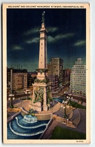 Soldiers' and Sailors' Monument at Night Postcard Indianapolis Indiana IN - Picture 1 of 2