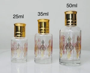 25, 35, 50ml Empty Perfume Printed Glass bottles Attar Oil 12pcs w Stick - Picture 1 of 1