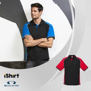 MENS POLO POLY COTTON LOW PILL YARN CONTRAST PANEL WITH PIPING POLO TOP - Picture 1 of 15