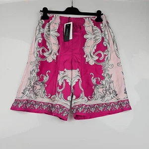 Pantalones Cortos VERSACE Rosa Estampado Barroco Seda Nuevos Talla IT48/M - Imagen 1 de 10
