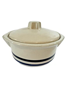 Robinson Ransbottom Pottery Casserole Covered Dish Handles #303 Blue Band - Picture 1 of 15