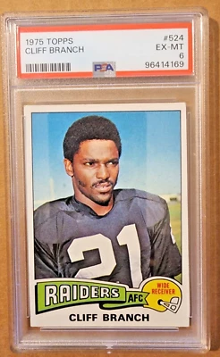 1975 Topps #524 Cliff Branch Rookie card Oakland Raiders HOF PSA EX-Mint 6 - Image 1 of 2