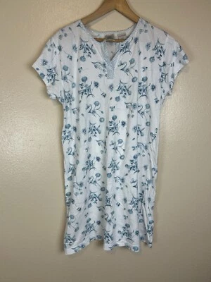 Crabtree & Evelyn L Camisón Floral Vestido para Dormir Mini Manga Corta Algodón Blanco Foto 1 de 3