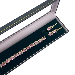 Gelbgold Finish Rosa Turmalin Rundschliff Twisted Created Diamant Armband - Bild 1 von 8