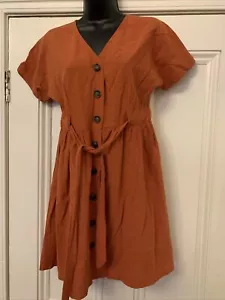 Simplee Burnt Orange Cotton Dress Short Sleeve Size S - Picture 1 of 24