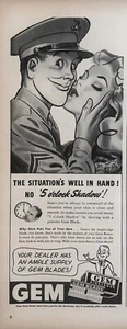 1943 Gem Rasierklingen Vintage Printanzeige, illustrierte Soldatenwerbung - Bild 1 von 1