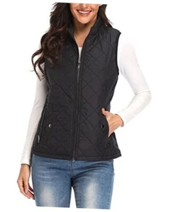 Women's Vest, Quilted Lightweight Zip Pockets Padded Gilet (XS-2XL) Large Black - Picture 1 of 7
