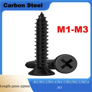 Tornillo de madera autorroscante negro cabeza plana Phillips cruz pequeña M1-M3 - Imagen 1 de 52