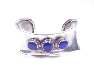 Brazalete Brazalete Brazalete Vintage Lapislázuli Plata de Ley 925 Pesado 73 gramos - Imagen 1 de 9