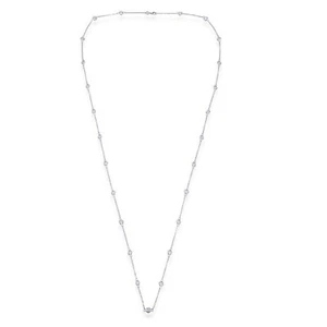 1 Karat runde Einfassung Moissanit Solitär 25 Station Halskette Sterlingsilber - Bild 1 von 12