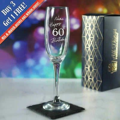 CNC GROUP Personalised Engraved Champagne Flute Happy 60th Birthday Speckled, Gift Boxed