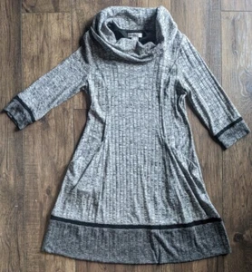 Robbie Bee Colorblock Charcoal Grey 3/4 Sleeve Cowl Neck Sweater Dress Medium - Picture 1 of 12