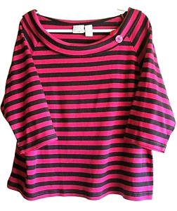 FIORLINE INT Black & Fuchsia Striped 3/4 SL Pullover Womens Sweater SZ 22-24 - Picture 1 of 7