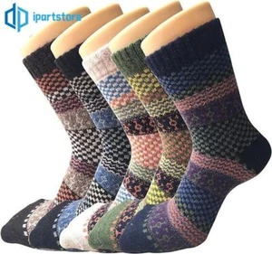 Mens Women Wool Merino Crew Warm Thermal Lambs Heavy Boots Winter Socks 5 Pairs - Picture 1 of 11