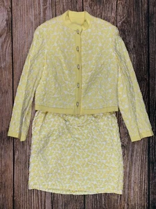A.F. Boutique Anne Fogarty Yellow Suit Dress Blazer Sz Vintage 8 W-24 B-31 (S) - Picture 1 of 13