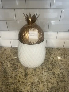 Kitchen Decor Pineapple Jar-White & Gold Storage Tin. - Picture 1 of 6