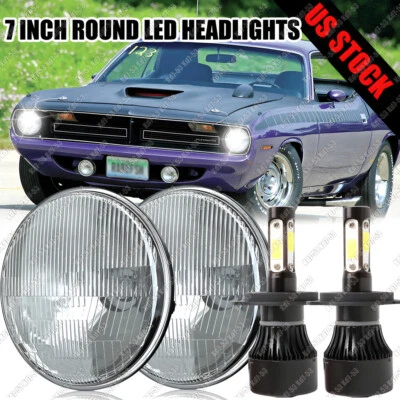 For Plymouth Barracuda Cuda Duster 340 7" LED Round Headlights DRL Hi/Lo Beam US - Image 1 of 4