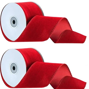 Velvet Ribbon 2 Rolls Packaging Wired Ribbon Double-Sided Christmas Velvet Ribbo - Picture 1 of 12