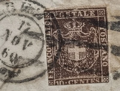 F023 - ANTICHI STATI - TOSCANA - 1860 - 10 CENTES. - SU FRAMMENTO - Immagine 1 di 3