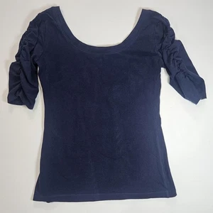 New York & Company Shirt Womens XS Navy Ruched Sleeve Scoop Neck Stretch Jersey - Picture 1 of 5