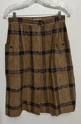 Falda De Colección Liz Claiborne 4 Marrón A Cuadros Años 80 Rústica Western Outlander Abotonada Foto 1 de 4